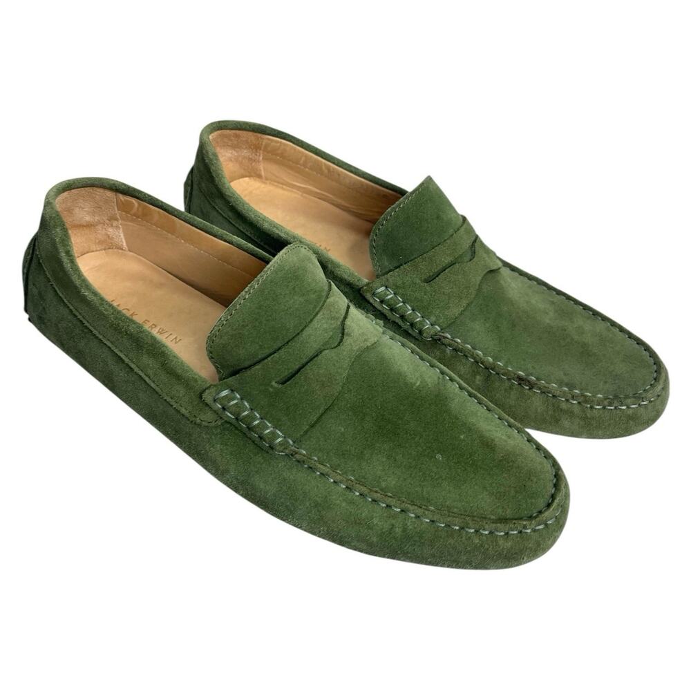 Jack Erwin Penny Driving Loafer Classic Casual Shoe Suede Moss Green Men Sz 11.5